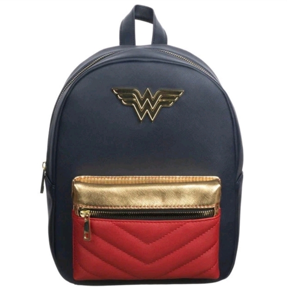 Bioworld Wonder Woman Mini Backpack Navy Gold Red Faux Leather DC Comics Bag